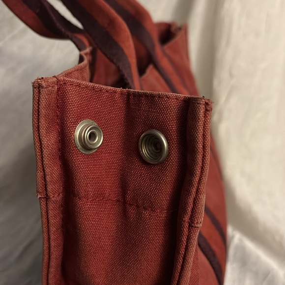 HERMES Fourre tout canvas red navy tote authentic - Picture 6 of 16